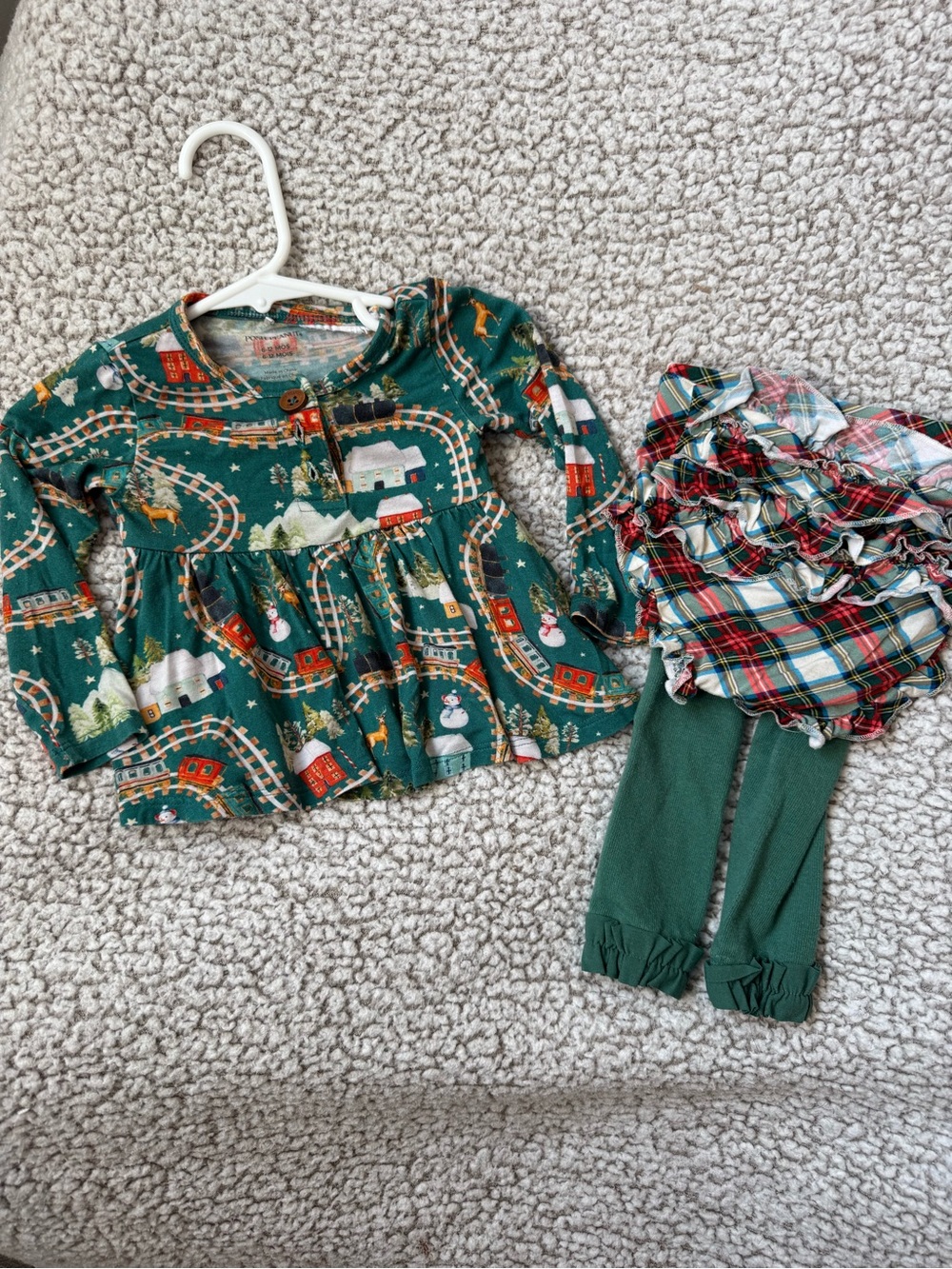Posh Peanut Christmas Village Train pattern set w ruffle butts tights